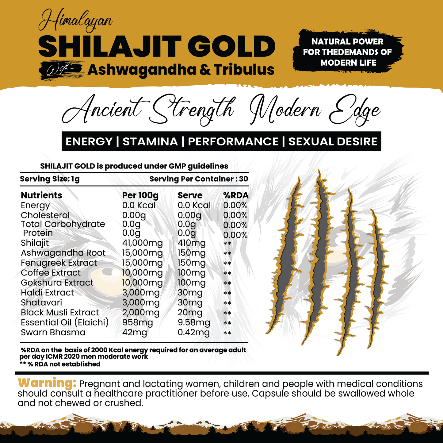 Shilajit Gold Ultra with Ashwagandha & Tribulus | Energy | Stamina | Performance | Sexual Desire*