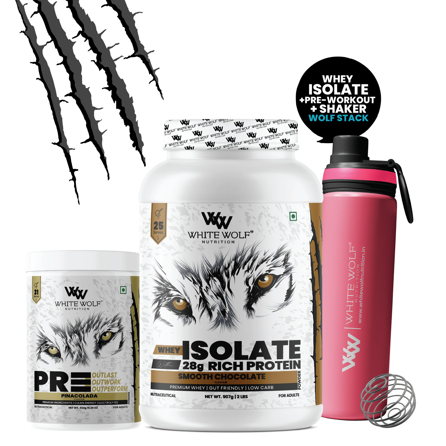 Isolate + Pre Workout + Steel Shaker