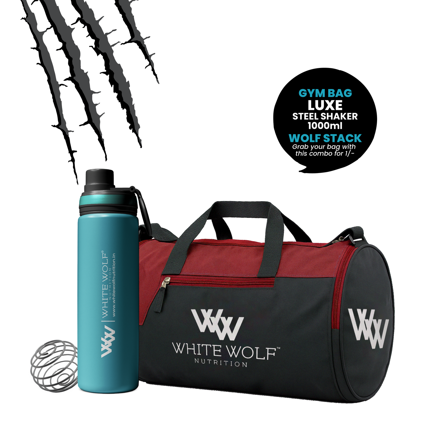 White Wolf Gym-Bag With Luxe Steel Shaker