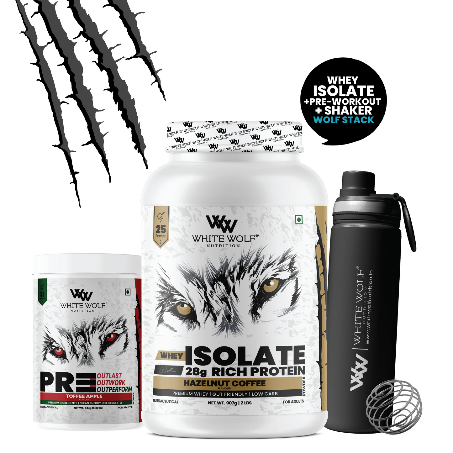 Isolate + Pre Workout + Steel Shaker