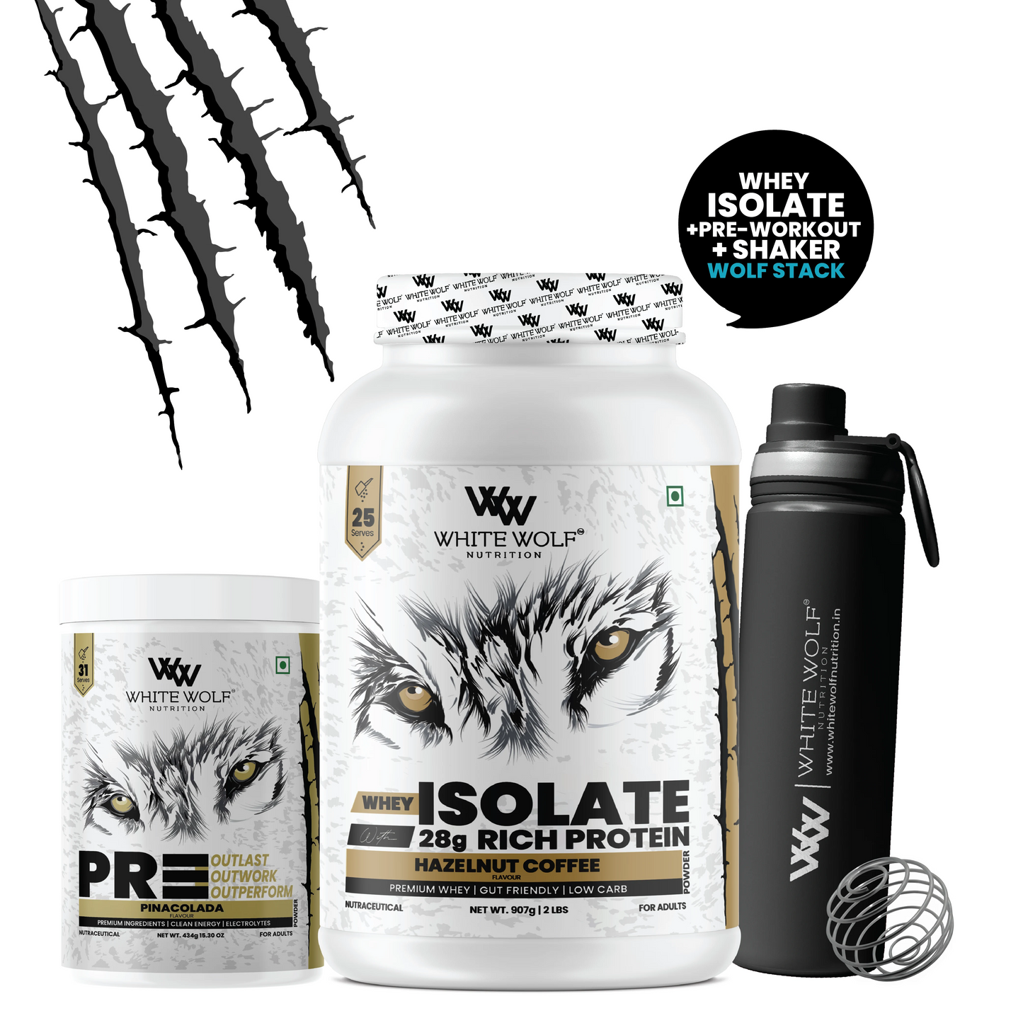 Isolate + Pre Workout + Steel Shaker