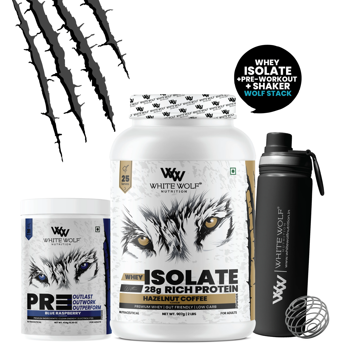 Isolate + Pre Workout + Steel Shaker