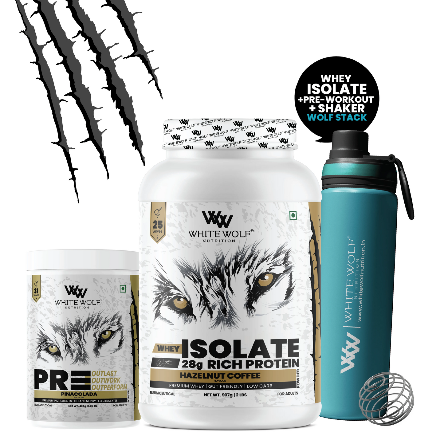 Isolate + Pre Workout + Steel Shaker