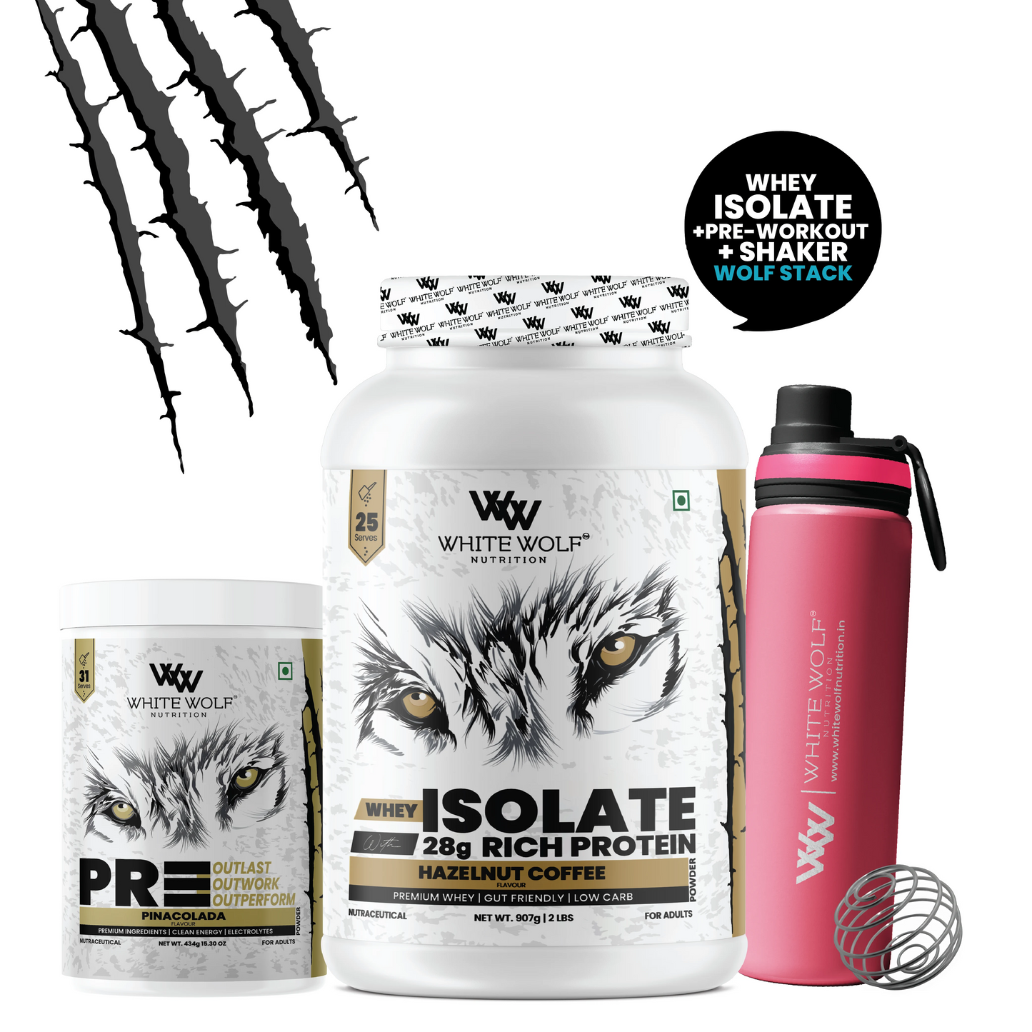 Isolate + Pre Workout + Steel Shaker