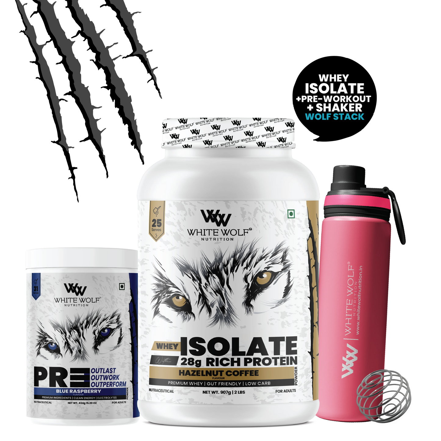 Isolate + Pre Workout + Steel Shaker