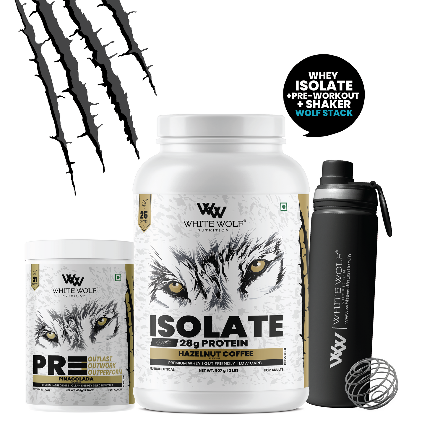 Isolate + Pre Workout + Steel Shaker