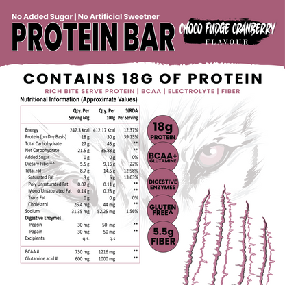 White Wolf Protein Bar (18g Protein) | No Added Sugar | BCAA, Fiber & Digestive Enzymes