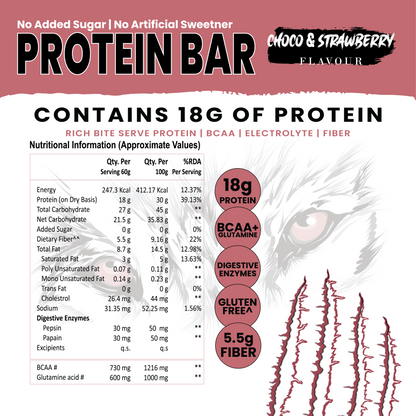 White Wolf Protein Bar (18g Protein) | No Added Sugar | BCAA, Fiber & Digestive Enzymes