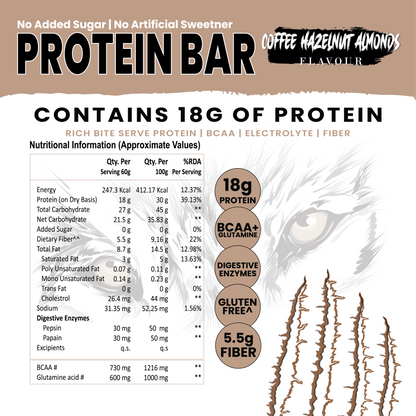 White Wolf Protein Bar (18g Protein) | No Added Sugar | BCAA, Fiber & Digestive Enzymes