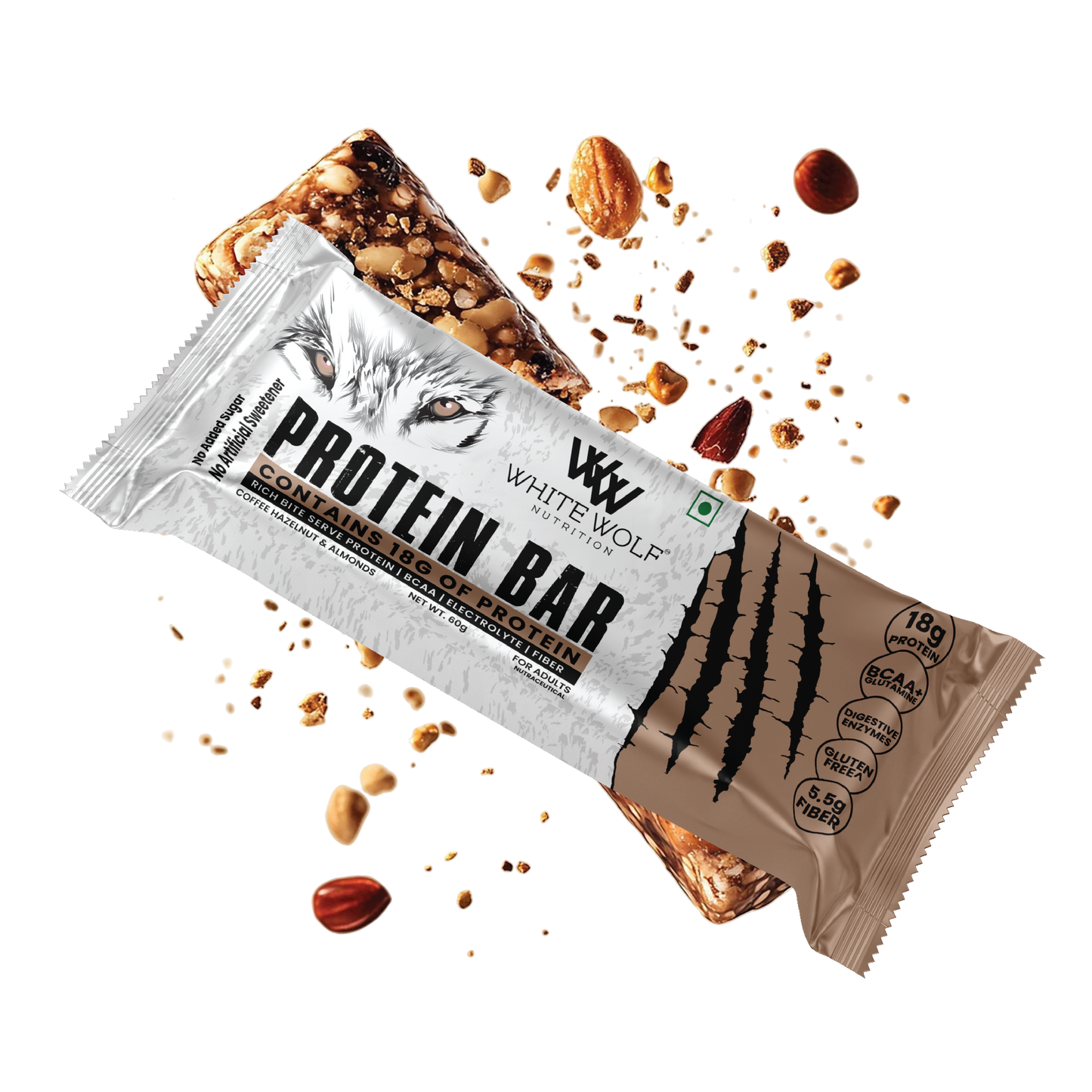 White Wolf Protein Bar (18g Protein) | No Added Sugar | BCAA, Fiber & Digestive Enzymes