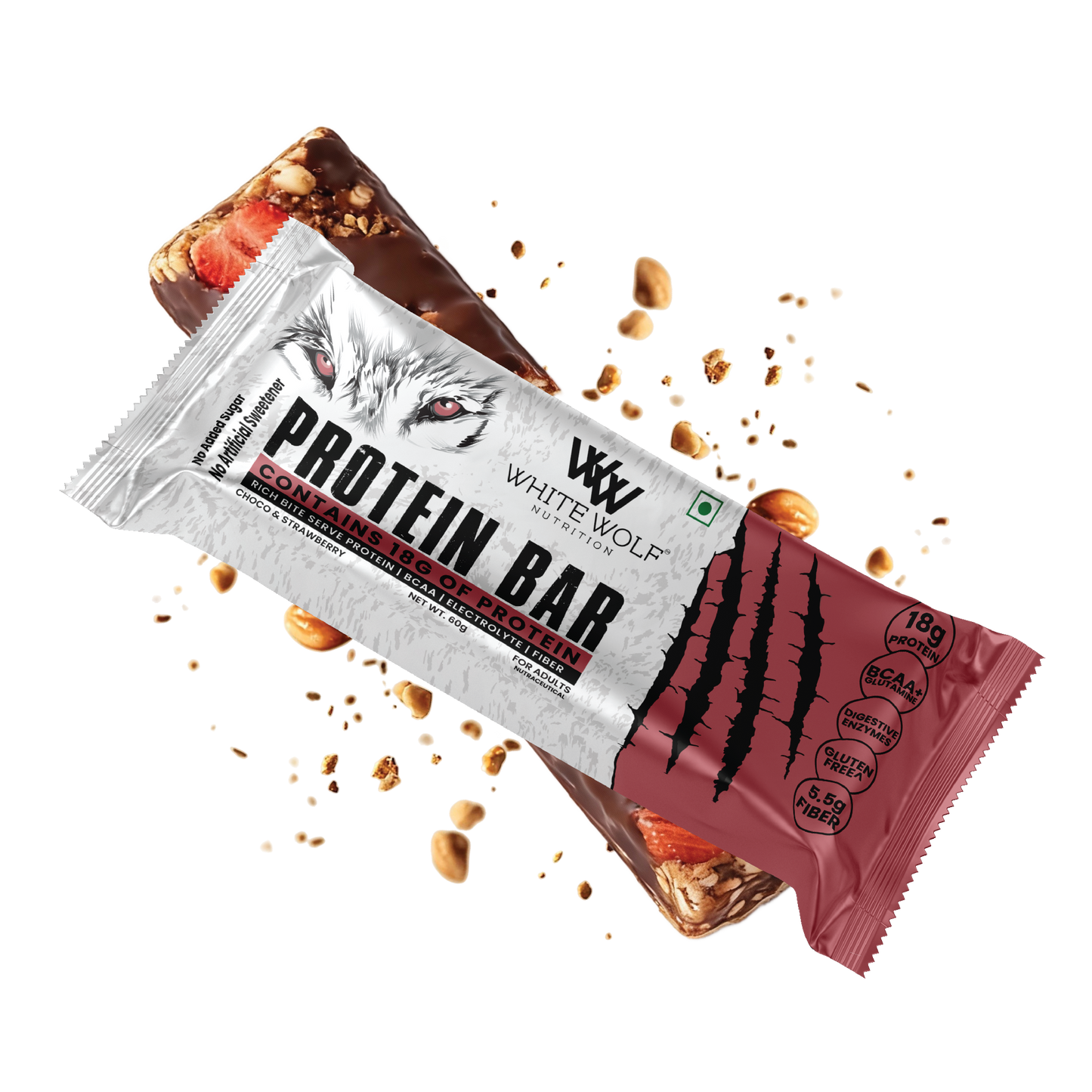 White Wolf Protein Bar (18g Protein) | No Added Sugar | BCAA, Fiber & Digestive Enzymes