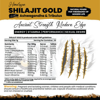 Shilajit Gold Ultra with Ashwagandha & Tribulus | Energy | Stamina | Performance | Sexual Desire*