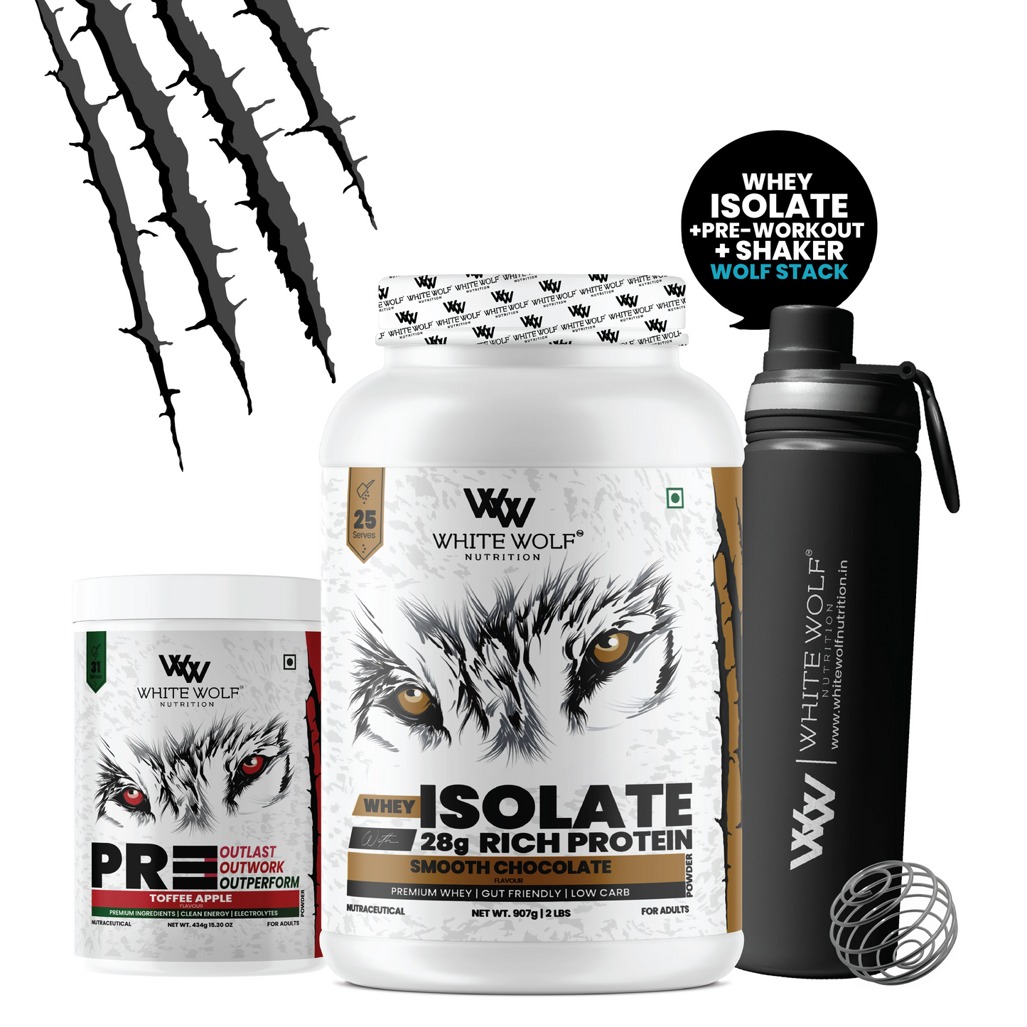 Isolate + Pre Workout + Steel Shaker