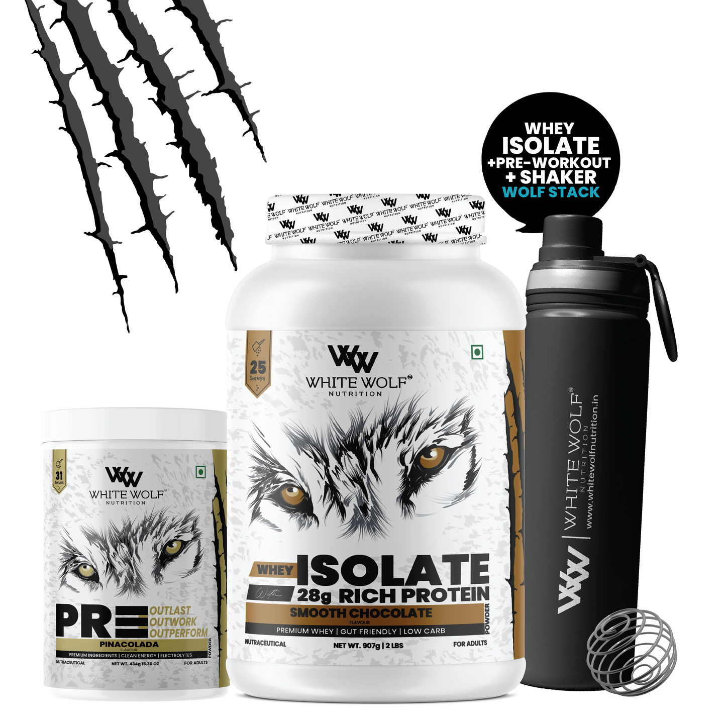 Isolate + Pre Workout + Steel Shaker