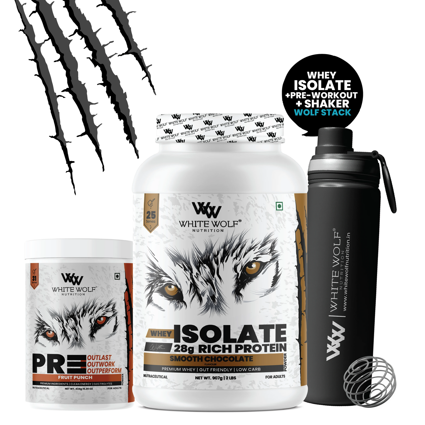 Isolate + Pre Workout + Steel Shaker