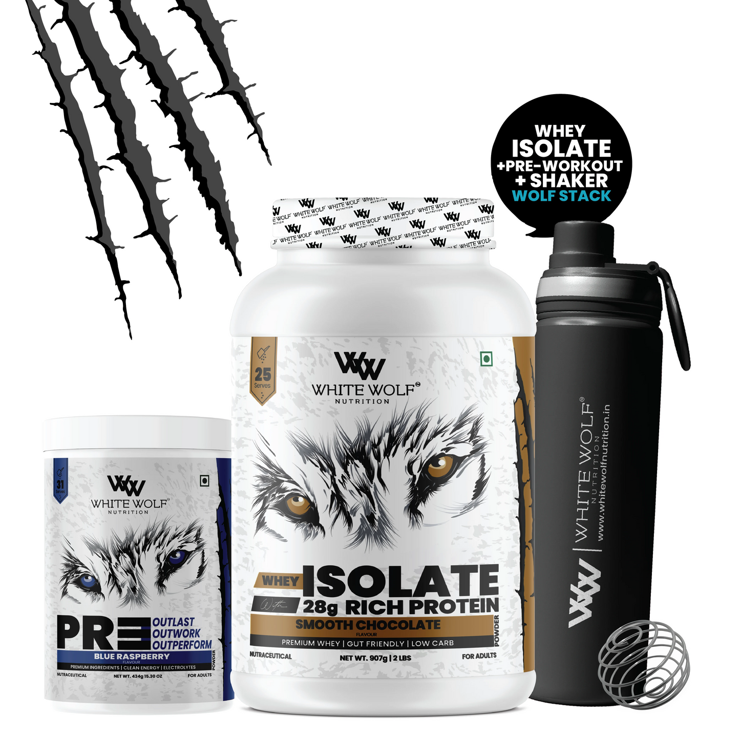 Isolate + Pre Workout + Steel Shaker