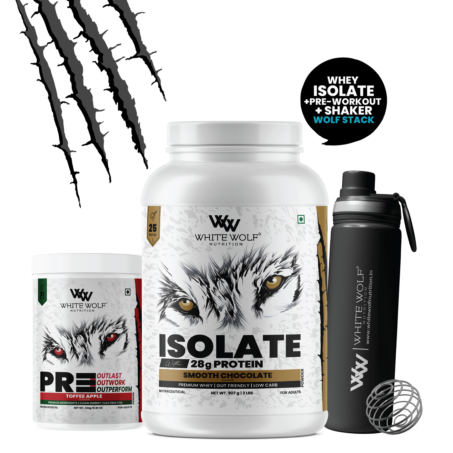 Isolate + Pre Workout + Steel Shaker