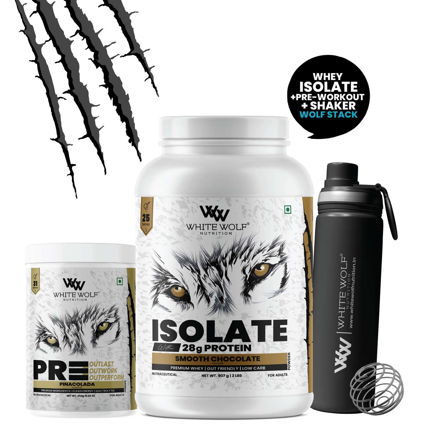 Isolate + Pre Workout + Steel Shaker