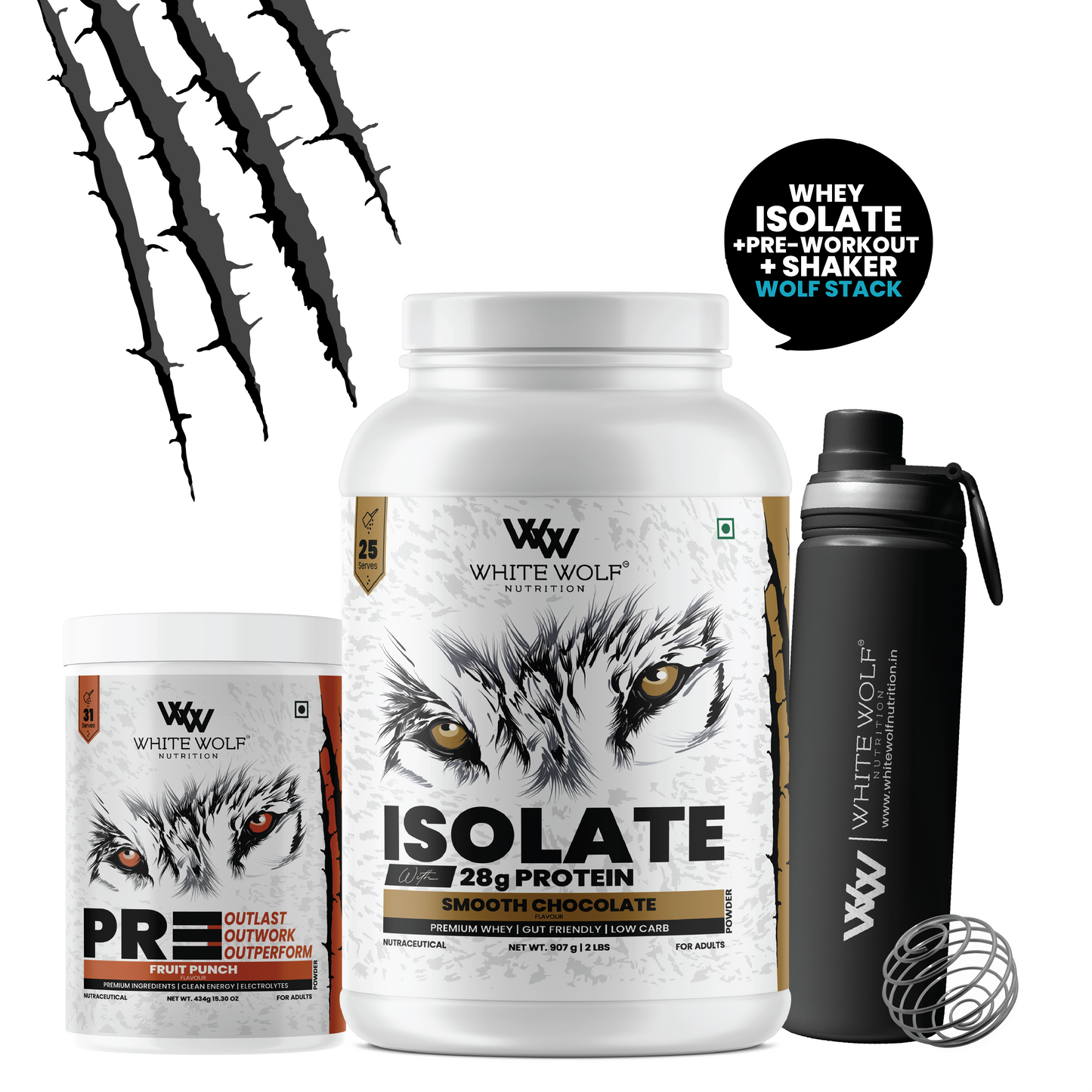 Isolate + Pre Workout + Steel Shaker
