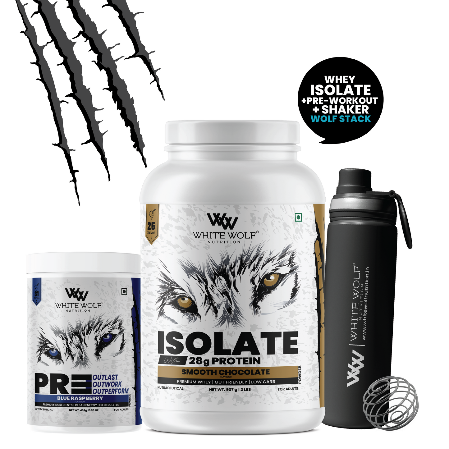 Isolate + Pre Workout + Steel Shaker