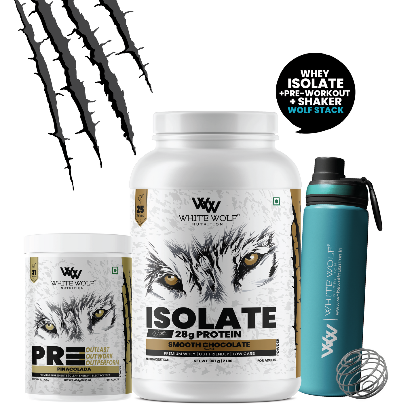 Isolate + Pre Workout + Steel Shaker