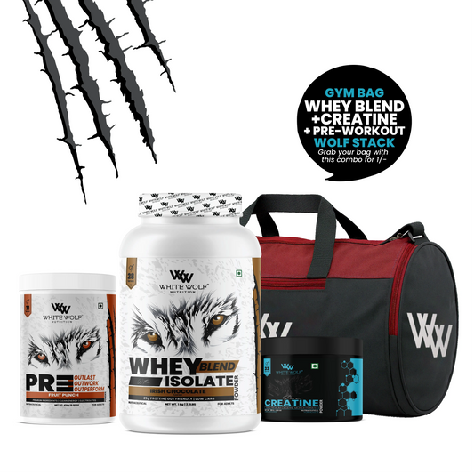 Whey Blend with Isolate 1 kg   + Pre-Workout + Unflavoured Creatine  + Gym Bag
