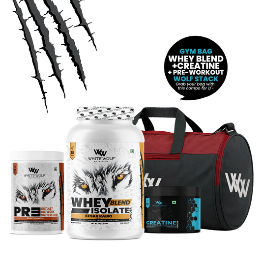 Whey Blend with Isolate 1 kg   + Pre-Workout + Unflavoured Creatine  + Gym Bag