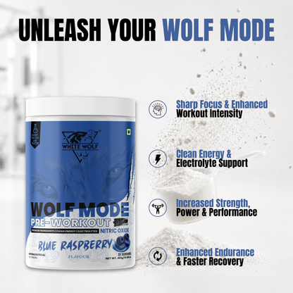 White Wolf - WOLF MODE PreWorkout With Nitric Oxide 15.5G/Serve | Power Mode On | Fuel Your Muscle | Pump Your Muscle 481G Pack