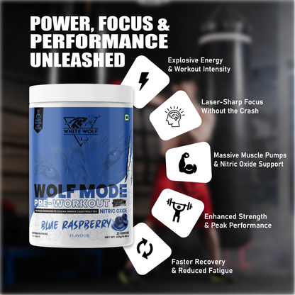 White Wolf - WOLF MODE PreWorkout With Nitric Oxide 15.5G/Serve | Power Mode On | Fuel Your Muscle | Pump Your Muscle 481G Pack