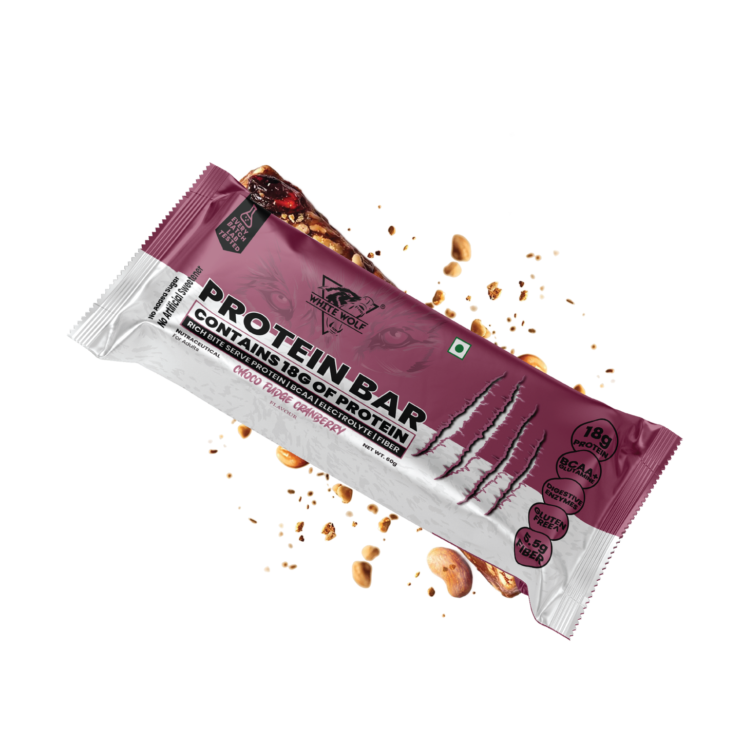 White Wolf Protein Bar (18g Protein) | No Added Sugar | BCAA, Fiber & Digestive Enzymes
