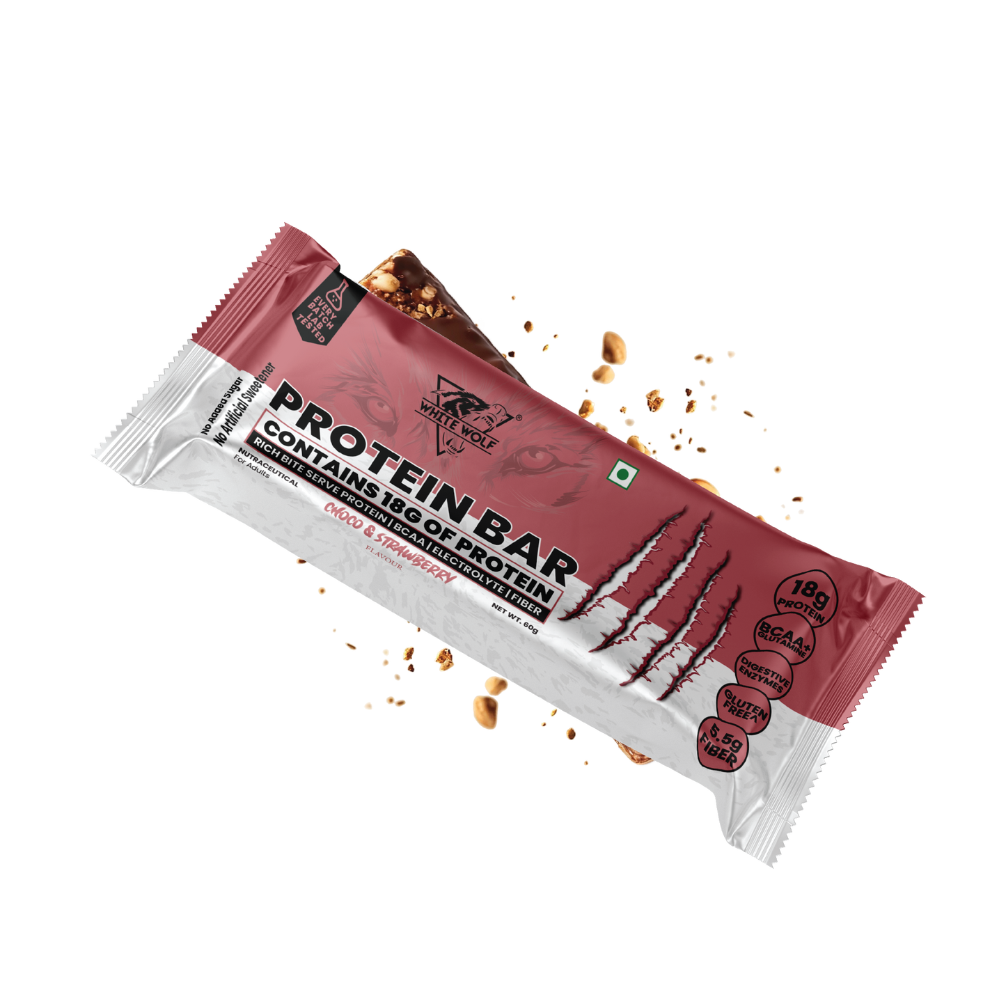 White Wolf Protein Bar (18g Protein) | No Added Sugar | BCAA, Fiber & Digestive Enzymes