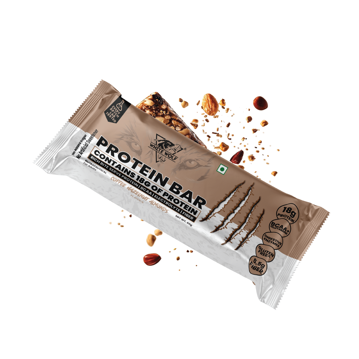 White Wolf Protein Bar (18g Protein) | No Added Sugar | BCAA, Fiber & Digestive Enzymes