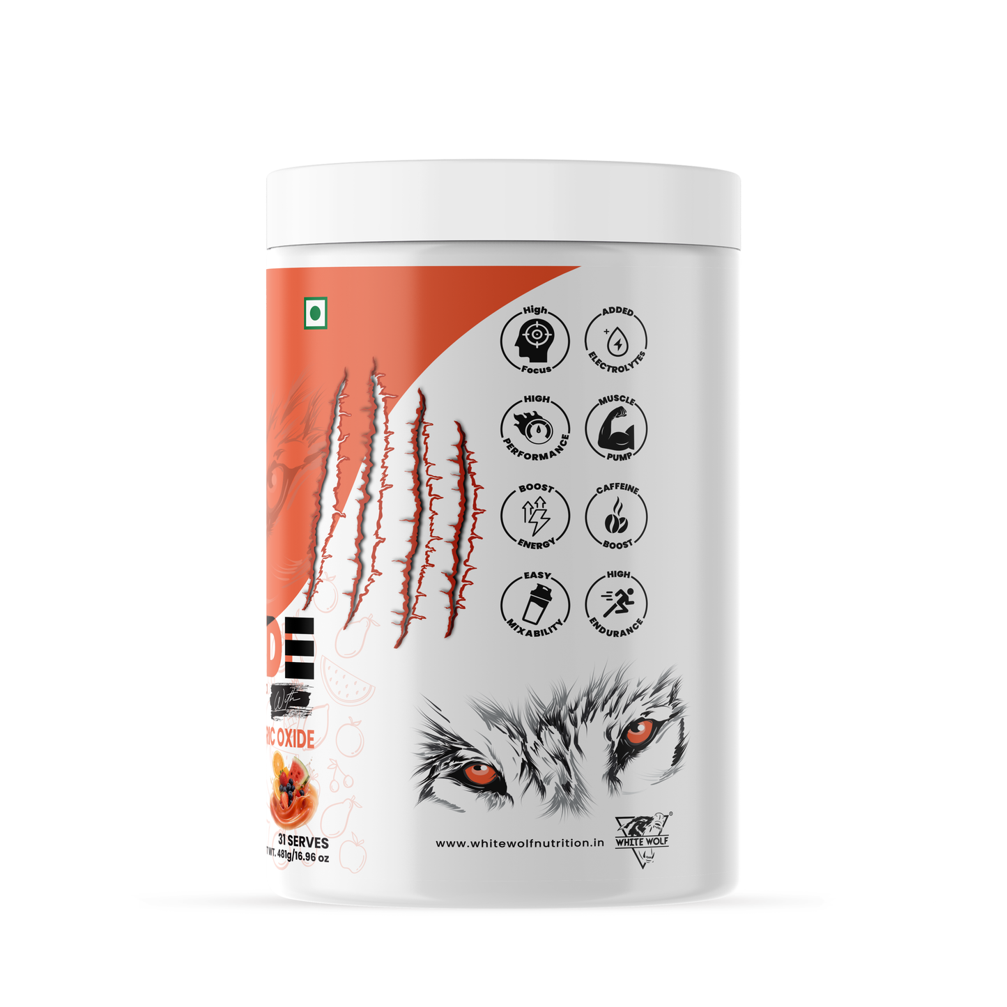 White Wolf - WOLF MODE PreWorkout With Nitric Oxide 15.5G/Serve | Power Mode On | Fuel Your Muscle | Pump Your Muscle 481G Pack