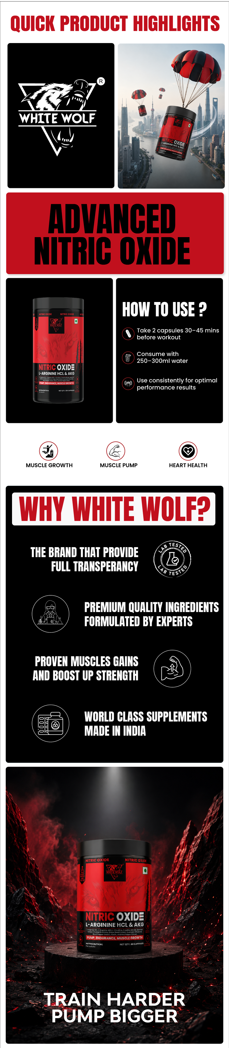 Nitric Oxide  With L- Arginine Hcl & AKG Highlights