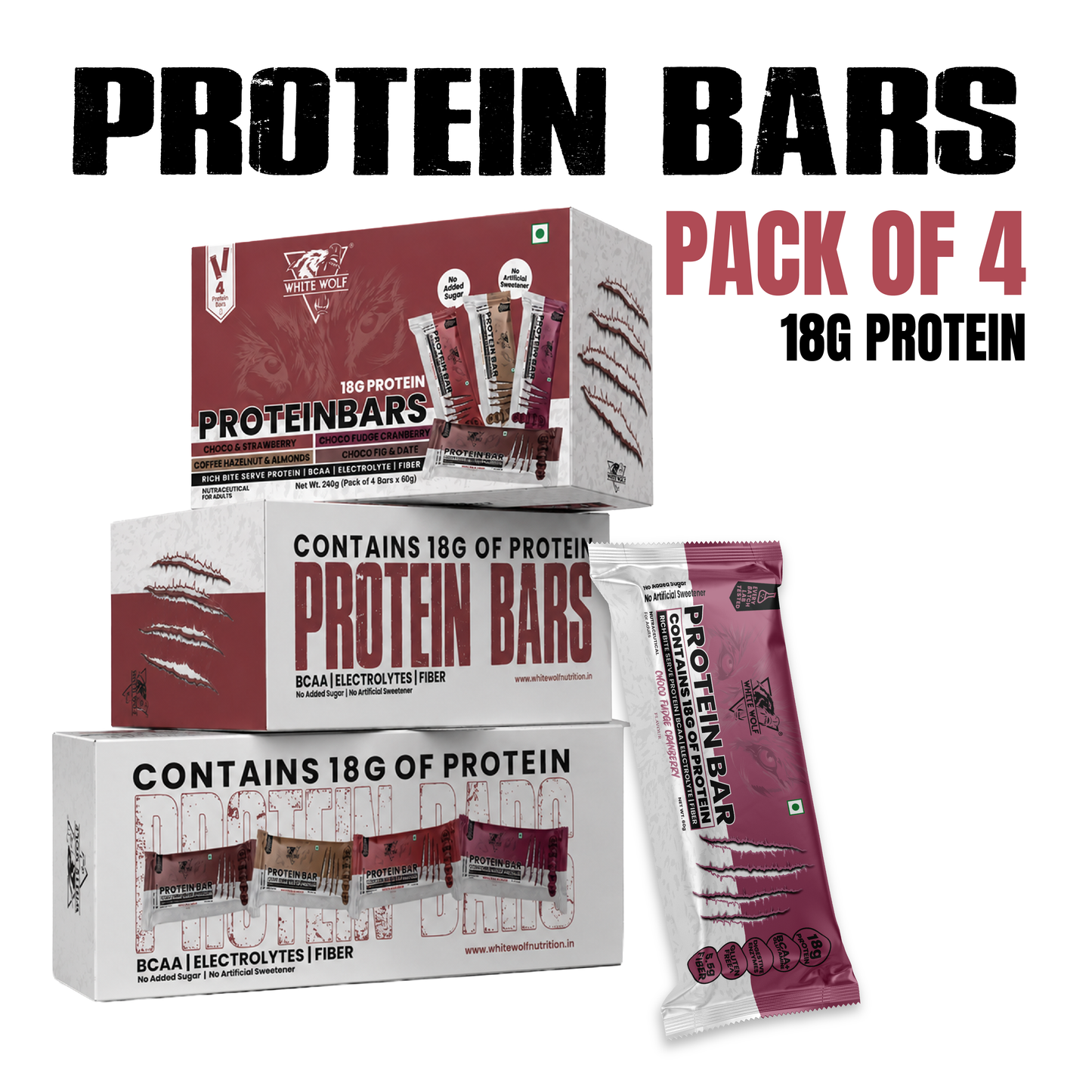 White Wolf Protein Bar (18g Protein) | No Added Sugar | BCAA, Fiber & Digestive Enzymes