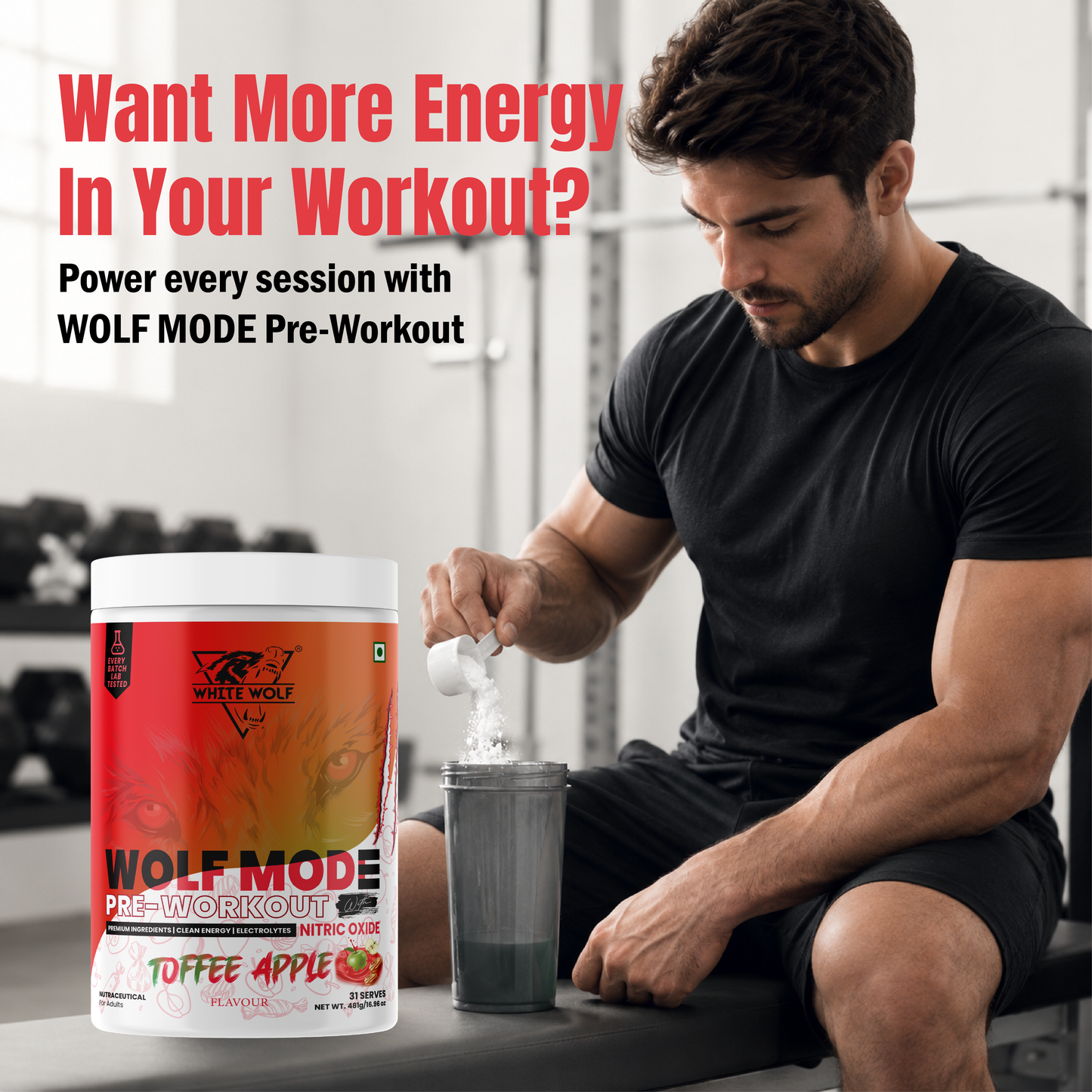 White Wolf - WOLF MODE PreWorkout With Nitric Oxide 15.5G/Serve | Power Mode On | Fuel Your Muscle | Pump Your Muscle 481G Pack