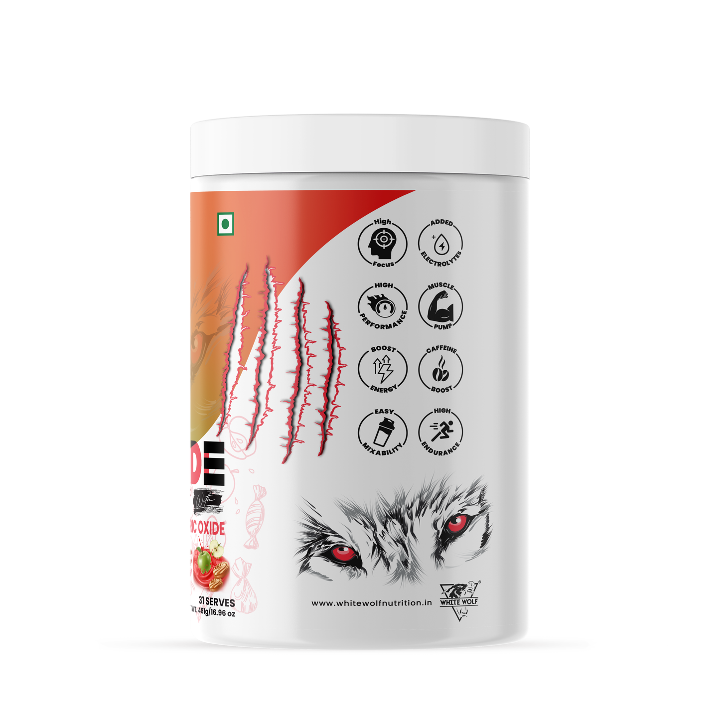 White Wolf - WOLF MODE PreWorkout With Nitric Oxide 15.5G/Serve | Power Mode On | Fuel Your Muscle | Pump Your Muscle 481G Pack